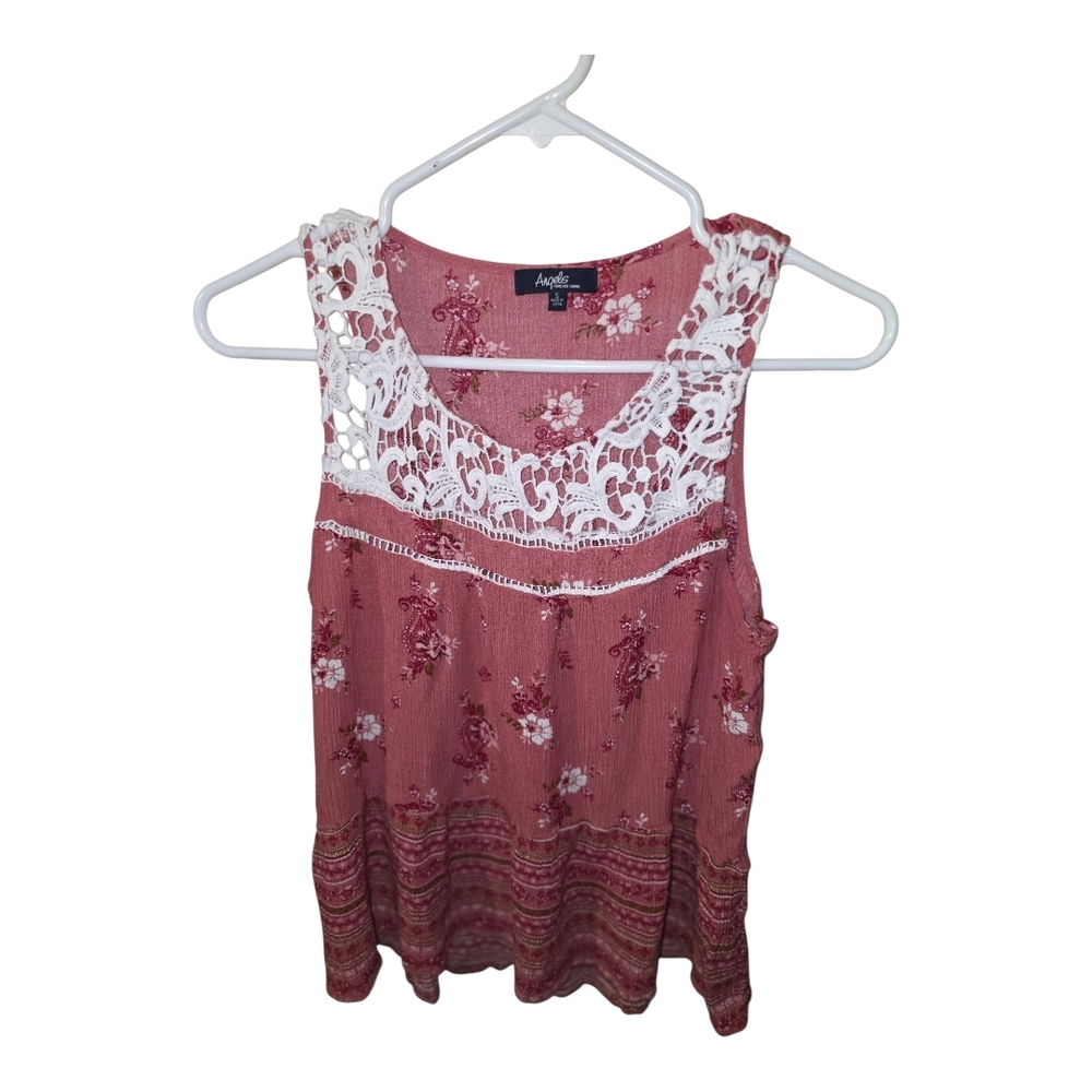 Angels Women's Floral Lace Tank Top - Pink and White